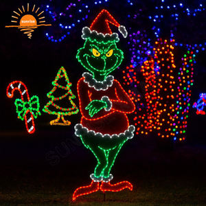 ไฟประดับตกแต่งรูปกรินช์ 3 มิติ ขนาดใหญ่ มาตรฐาน IP65 สำหรับภายนอกอาคาร เหมาะสำหรับถ่ายรูปในงานคริสต์มาส ใช้สำหรับการแสดงแสงสี 2 มิติ และตกแต่งเชิงพาณิชย์ - Product Image 1