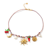 Ensemble collier et bracelet bohème pour femme, pendentif en acier inoxydable en forme de poisson corail et tortue de mer, avec perles