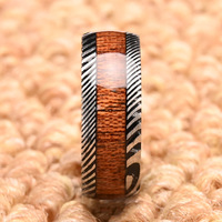 Bijoux fantaisie 8mm Unique noir argent bombé damas acier anneau Koa bois Lnlay hommes femmes alliance hommes bijoux