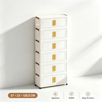 Armoire de rangement pliable à 6 niveaux en plastique PP, double porte avec roulettes, organisateur de rangement pour la maison