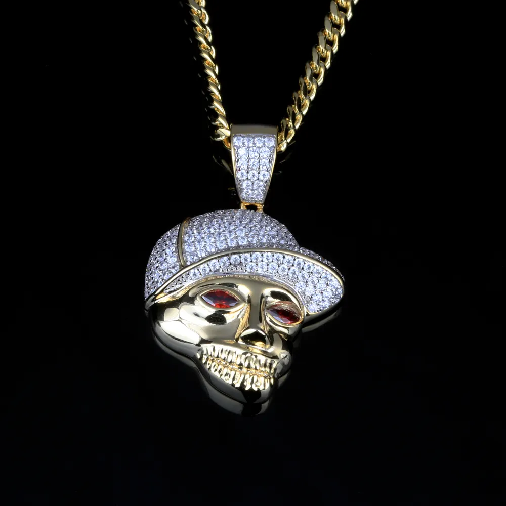 Hip hop jewelry cap-head design brass rhodium gold plated zirconia iced out men necklace fashion pendant jewelry