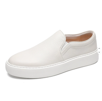 Chaussures de sport décontractées plates en cuir pour hommes, semelle extérieure en caoutchouc, chaussures de course à enfiler