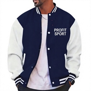 Veste universelle unisexe Profit Sport, motif lettres bleu marine et blanc, décontractée, hiver, réversible, coupe-vent, respirante, polaire, col en V, coupe régulière - Product Image 1