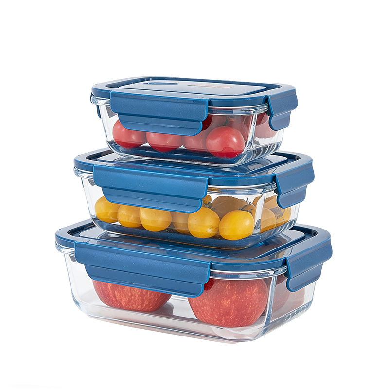 Borosilicate Glass Food Storage Containers Set with Lids Airtight Leak-proof Dishwasher Safe BPA Free Rectangle Shape Printing view 3