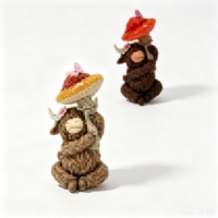 Figurine de vache des Highlands avec champignon en résine, décoration écossaise pour la table de la maison en automne