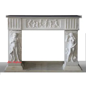 hand carved free standing white marble figure fireplace naked man and woman statue sculpture