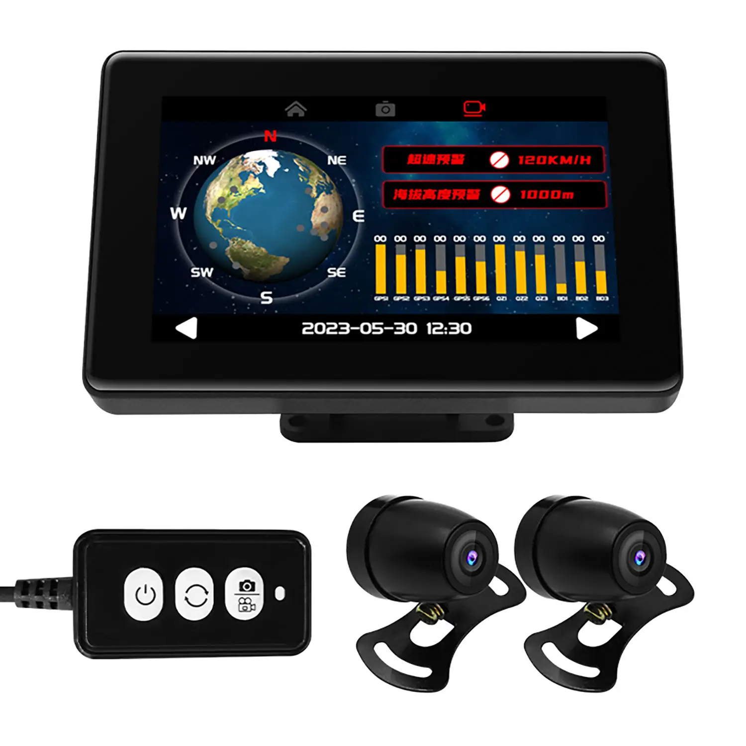 GPS 디지털 오토바이 카메라 레코더 재생 장치 나침반 오토바이 DVR 속도계 디스플레이 HUD