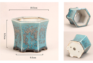 Pot en céramique émaillé turquoise, écologique, en sable violet, petit pot à succulentes avec trou de drainage, pot à bonsaï pour jardin et bureau - Product Image 6