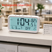 Jam Alarm Digital Meja Pintar Isi Ulang dengan Monitor Suhu Kelembaban, Tampilan Waktu Kalender Tanggal LCD, Fitur Snooze untuk Anak-anak