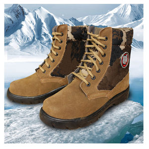 Bottes de neige pour hommes, chaudes, en cuir, avec doublure en coton et fourrure, mi-hautes, camouflage, semelle injectée, pour la randonnée en extérieur - Product Image 1