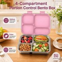 Boîte à lunch bento en acier inoxydable sans BPA, 4 compartiments, compatible micro-ondes, facile à nettoyer, anti-fuite, pour bébés et enfants, avec couvercle