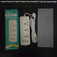 Multiprise avec 3 ports USB et 3 prises secteur, dotée de boutons de commande et d'indicateurs LED