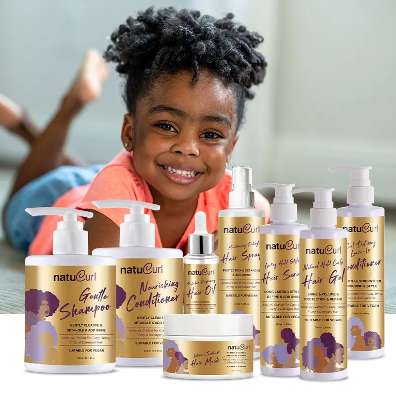 Champú sin sulfato de etiqueta privada African Kid Curly Hair Care Set Shea Butter Argan Oil Deep Leave en acondicionador para el cabello