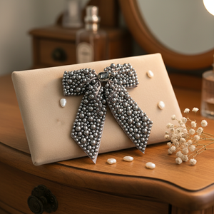 Высококачественный элегантный бант для волос с жемчугом и стразами, однотонный, с широкой лентой, для девочек и женщин, на заказ - Product Image 2