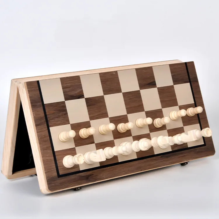 Two in one wooden table toy High Quality Wooden magnetic Folding Game International chess and checkers