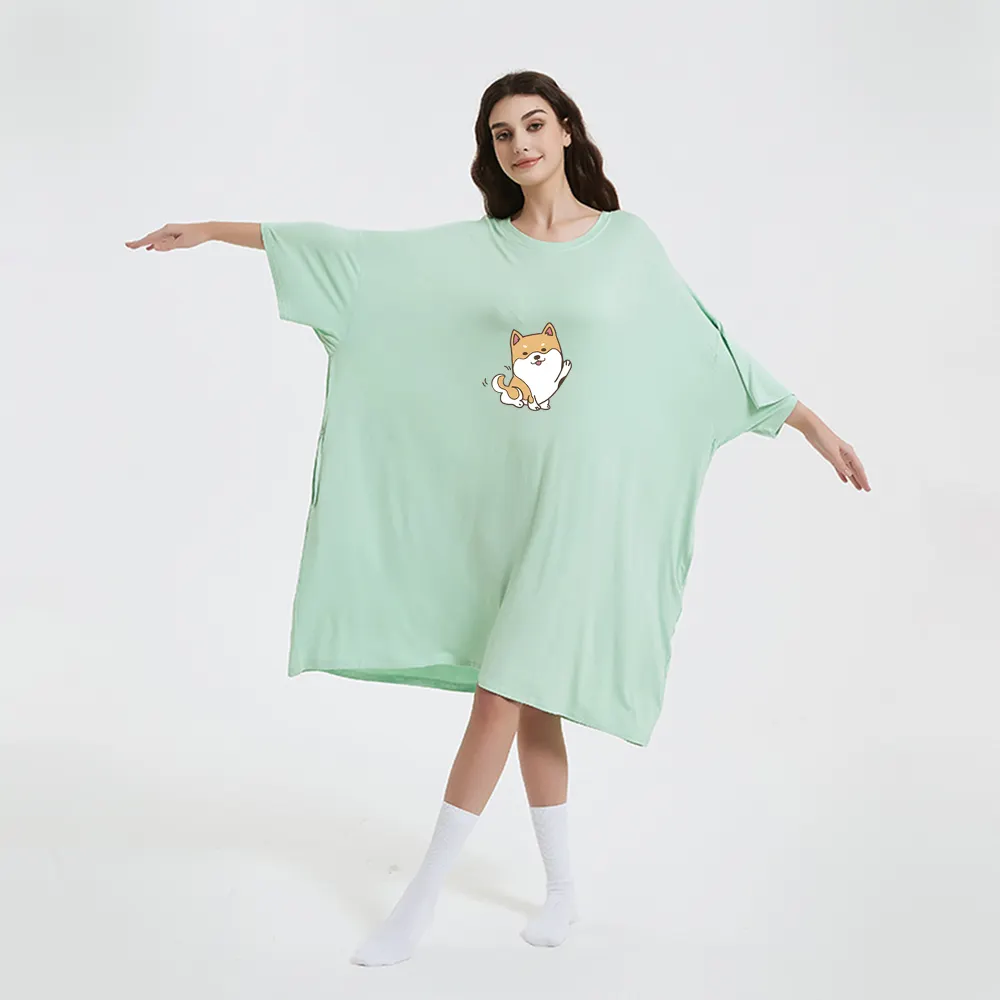 Custom Nightgowns Soft Bamboo Pajamas Long Sleeve Sleep Tee Night Plus Size Sleeping T-Shirt Dresses For Women