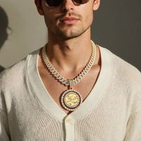 Collier pendentif ange rotatif style hip-hop en alliage, design religieux personnalisé, chaîne en bambou, forme animale, entièrement serti de diamants
