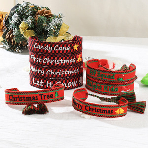 Bracelet personnalisé avec logo brodé, bracelet en tissu tissé réglable, pompon, nom personnalisé, lettre, bracelets d'amitié pour cadeau - Product Image 6