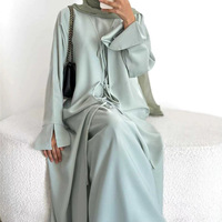 Ensemble Abaya musulmane modeste grande taille 3 pièces pour femme : Cardigan élégant à manches longues ouvert sur le devant, robe intérieure et hijab
