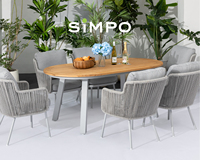 Ensemble de meubles d'extérieur modernes et légers SIMPOLIFESTYLE, ensemble de salle à manger de luxe pour jardin TOMA, table ronde en aluminium et teck pour balcon