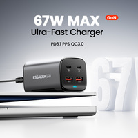 Essager 67W GaN Multi 4 Port Desktop Power Phone Charger Universal Laptop Usb C a Super Fast Chargers Adaptateurs Type C