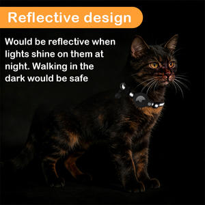 Hotselling nieuwe stijl kattenhalsband met reflecterende strip, PU Airtag houder, bel en verstelbare sluiting met veiligheidsgesp. - Product Image 6