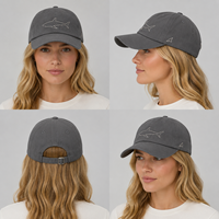 Gorra deportiva de marca privada, estilo 'Dad Cap', de 6 paneles, ajustable, unisex, de mezcla acrílica, con diseño artístico de tiburón común, corona suave y bordado personalizado.