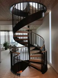 CBMmart Villa moderna Pasamanos de acero Poste de montaje Escalera de madera de roble blanco Escalera