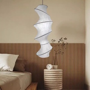 Lustre en soie japonaise Wabi Sabi E27 blanc, longue suspension pour chambre, salon, salle de thé, comptoir de bar 60 80 100 120 150cm - Product Image 4