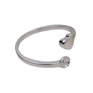 Anneau de princesse simple en forme de cœur ouvert en argent S925 fait à la main, accessoire de bricolage, anneau vide pour perle de 5 à 8 mm, anneaux de mode 2713 - Product Image 5