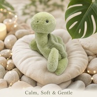 Peluche tortue verte adorable avec nageoires en velours doux et petits yeux perlés, animal en peluche pour la décoration de la chambre d'enfant et cadeau confortable pour les enfants