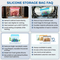 Sac de rangement pour aliments en silicone 100% réutilisable sans BPA, sac à sandwich, sac à collation, organisateur de sacs de rangement pour aliments en silicone pour la cuisine