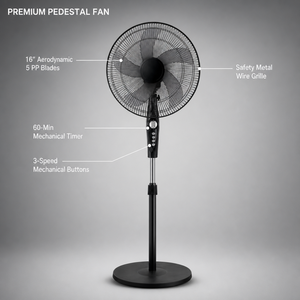 <span class=keywords><strong>Ventilateur</strong></span> de sol électrique PP5 de 16 pouces avec 3 vitesses de ventilation, minuterie de 60 minutes, grille en fer et <span class=keywords><strong>colonne</strong></span> en plastique - Product Image 4