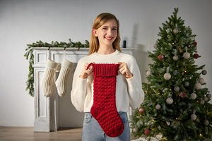 Chaussettes de Noël vintage en tricot torsadé de qualité supérieure, 18 pouces, en maille unie et douce, pour la décoration de fêtes de famille - Product Image 5