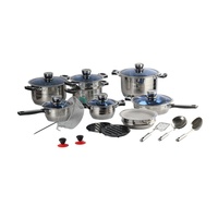 Africa 23 pièces Batterie de cuisine de luxe en acier inoxydable écologique avec couvercles en verre, compatible gaz et induction, comprenant Casserole, Friteuse et Cuiseur vapeur