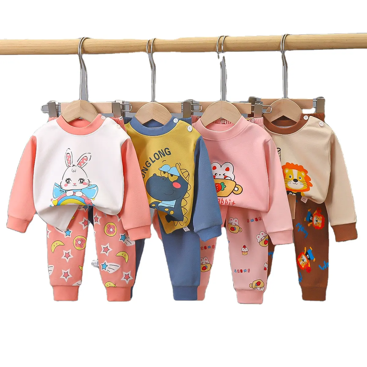 Conjunto de pijama infantil de algodão puro para meninos e meninas, conjunto de manga comprida + top de outono para meninas e bebês