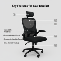Chaise de bureau ergonomique en maille pour cadres, chaise d'ordinateur réglable à dossier haut avec support lombaire, chaise de travail pivotante