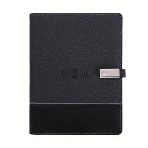 Carnet spirale vintage avec chargeur sans fil, clé USB, batterie externe et lampe, agenda A5, couverture en cuir/tissu, pour le bureau et les affaires - Product Image 1