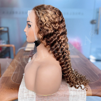 Perruque Lace Frontale 30 pouces en Cheveux Humains, Ondulations Profondes, Ombré Mèches Blond Miel, 13x4 HD, Faible MOQ Usine