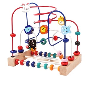 Bloque de apilamiento de cuentas de madera Montessori para niñas, juguete educativo sensorial de borde liso para el desarrollo del juego y la inteligencia - Product Image 1