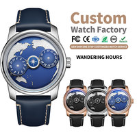 Montre personnalisée OEM ODM avec logo privé, mouvement mécanique 8215, modification automatique, heure errante, cadran émaillé, carte du monde