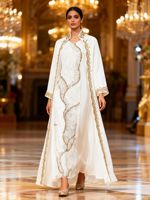 Robe musulmane pour femmes, robe abaya blanche à paillettes, mode arabe, robe de Dubaï, élégante, polyester, manches longues