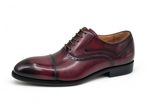 Chaussures Oxford pour hommes bordeaux à bout rapporté en cuir véritable à lacets, chaussures habillées formelles avec détails brogues, doublure en peau de porc, talon bas carré, pour mariage - Product Image 3