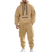 Ensemble de survêtement coupe-vent 2 pièces pour homme : sweat à capuche demi-zip et pantalon cargo multipoches avec logo – Idéal pour le sport et les loisirs