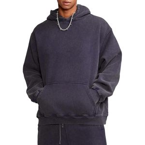 Sudadera con capucha para hombre Keepsowing, extragrande, de felpa gruesa, estilo streetwear, con bolsillo, anti-bolitas, con efecto lavado ácido - Product Image 1