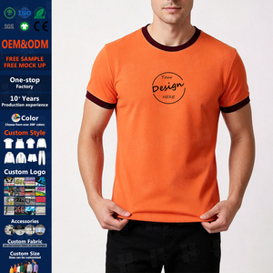 T-shirt d'été personnalisé de haute qualité en coton 100% avec broderie, coupe classique, style basique pour homme, respirant, avec bordure contrastante - Product Image 1