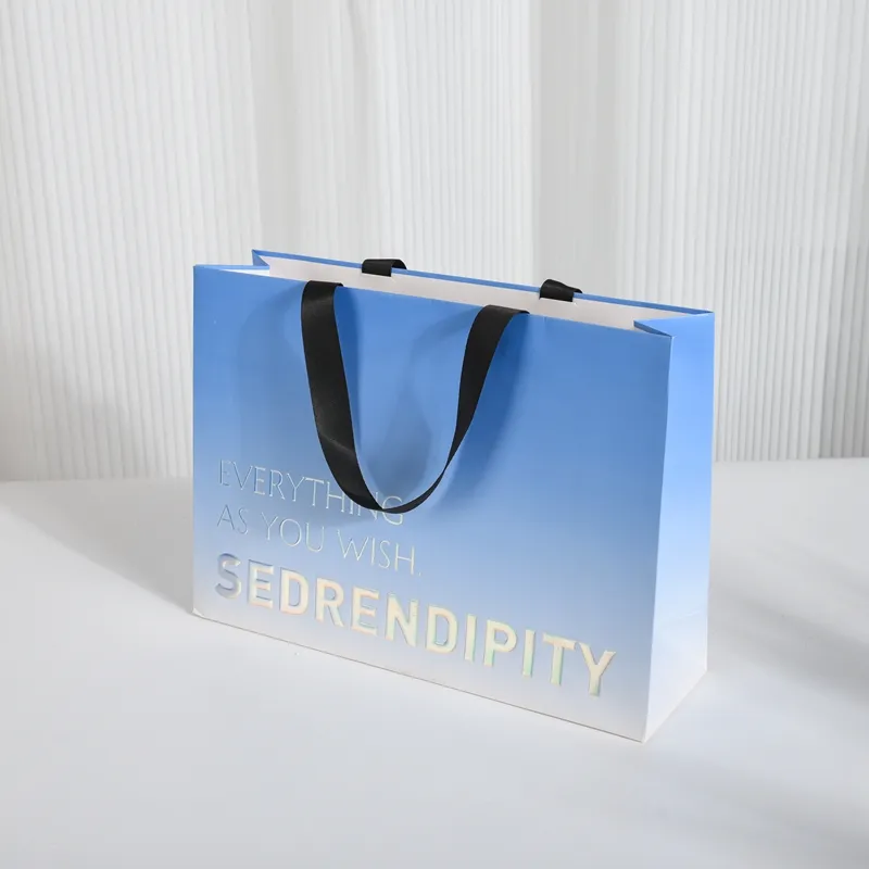 Customized Print Your Own Logo Luxury Brand Shopping Paper Bag For Cosmetic Clothing Shoes Gifts Boutique Bag With Ribbon Handle