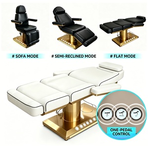 Table de massage électrique incurvée en cuir noir de luxe, moderne et personnalisable, pour salon de beauté, soins du visage et extensions de cils - Product Image 2