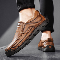 Nouvelles chaussures décontractées pour hommes en cuir cousues à la main, semelle souple, chaussures plates pour hommes, chaussures mocassins grande taille