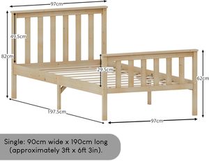 Lit simple en pin massif Inweto au design sophistiqué et au style moderne, avec tête de lit de 3 pieds et pied de lit haut pour chambre à coucher, naturel BF109 S - Product Image 2